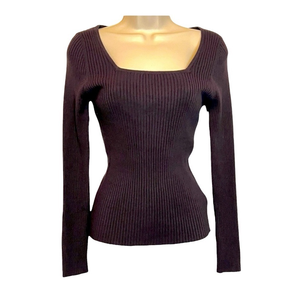 LUCY PARIS Calais Knit Sweater, Fitted, Long Sleeve, Color Brown, Size‎ Large - Picture 2 of 12